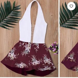 Maroon and white floral romper